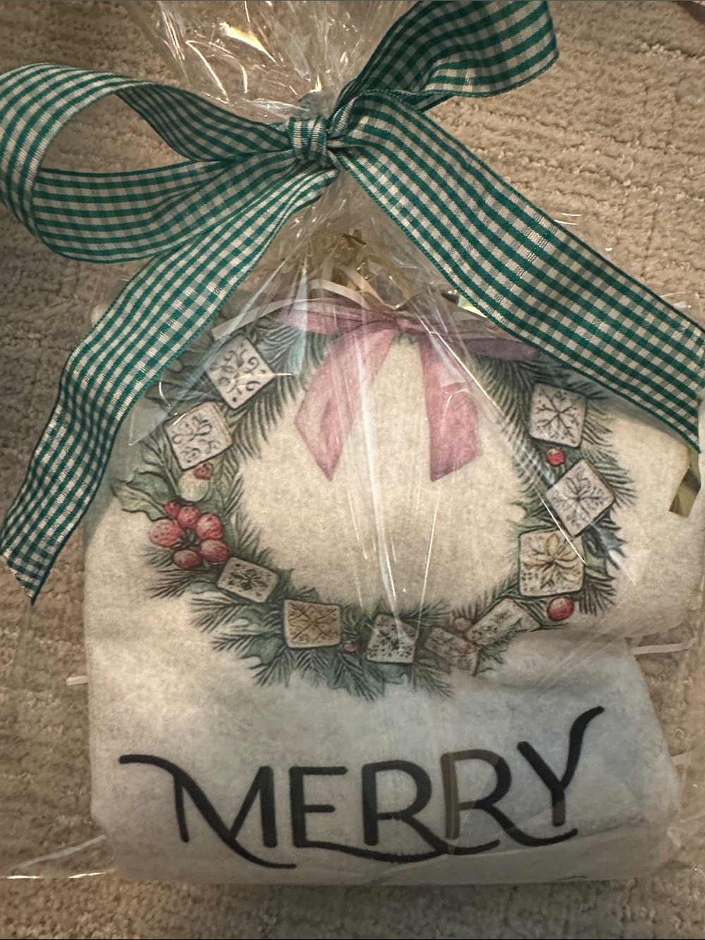 Merry Mahjong Holiday Waffle Weave Kitchen Towel - Pink Bow, new